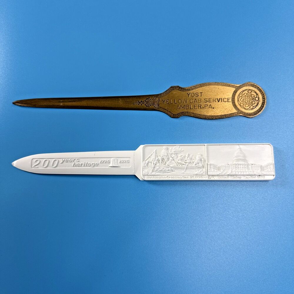 Vintage Brass Kemper-Thomas Company + Plastic Bicentennial Letter Openers
